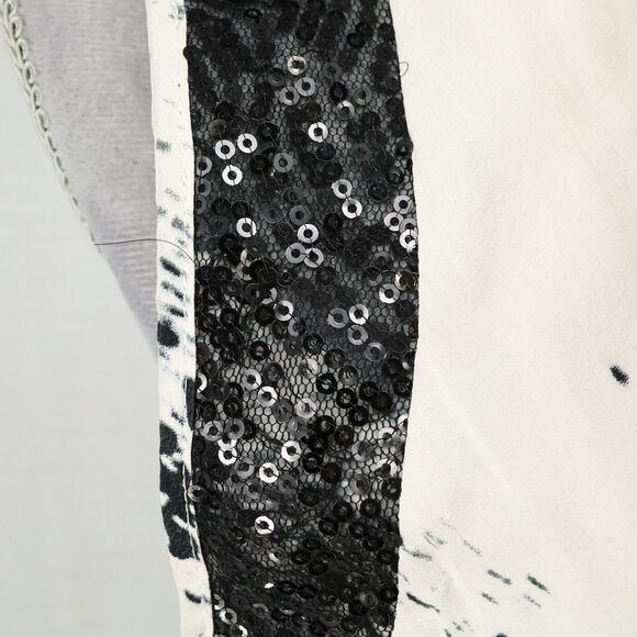 Sachin and Babi Ankasa Dress Womens 4 Ivory Black Silk Lined Sequins Shift Pleat - Picture 9 of 14